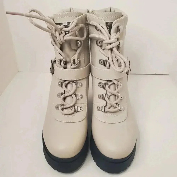 Women's White Canaly Lug Sole Block Heel Combat Boots Size 6 - Picture 5 of 11